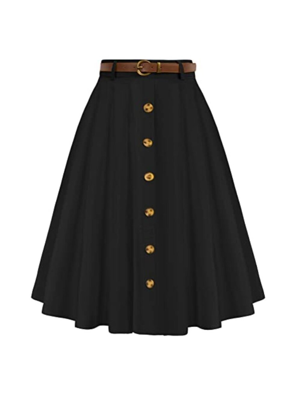 High Waist A-Line Flared Swing Midi Skirt with Pockets